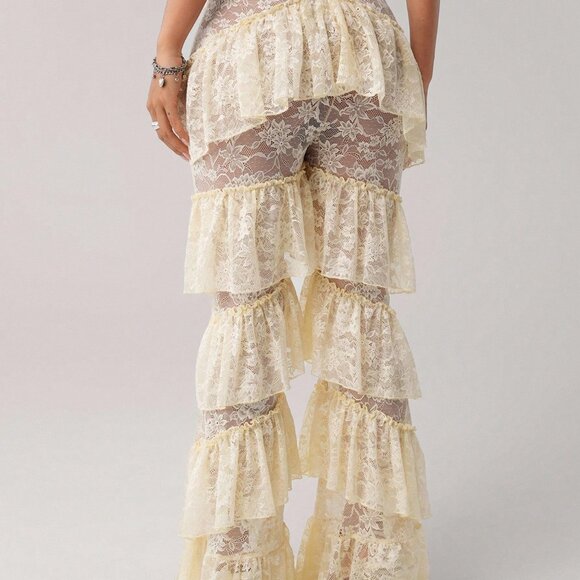 Beige Sexy Women's Y2k V-Front Low Waist Long Pants - Picture 5 of 6